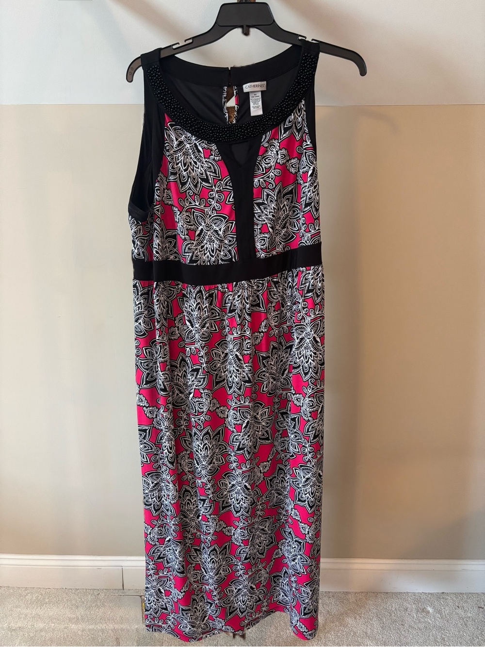 Catherines Pink and Black Floral Sleeveless Maxi Dress